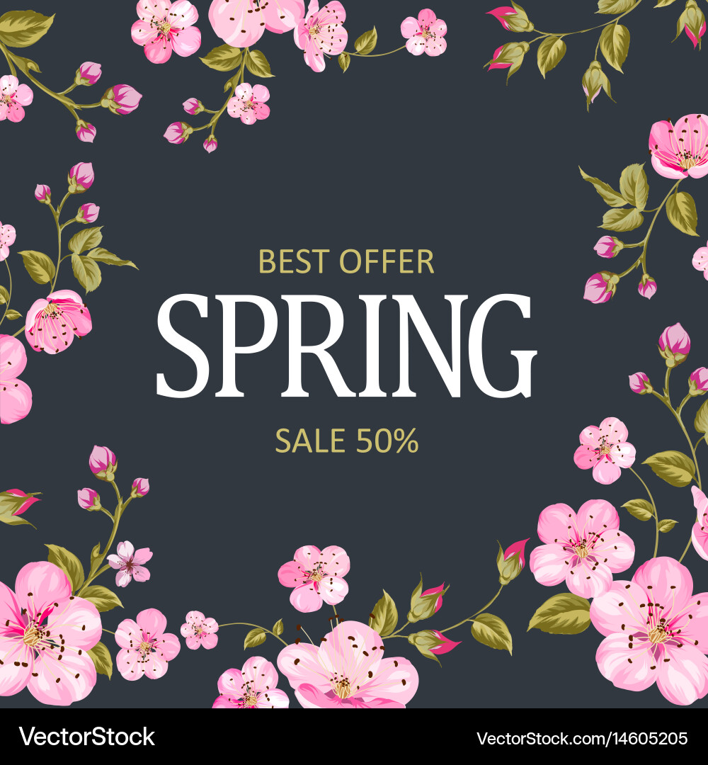 Spring Sale Card with Sakura Flowers Vector Image