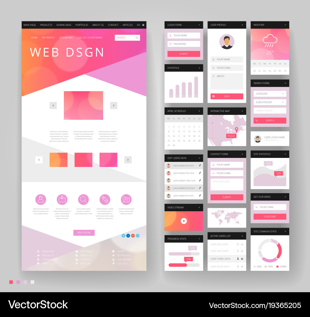 Website template design with interface elements Vector Image