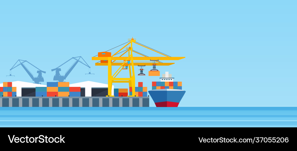 Cargo Ship Loading Port vector image