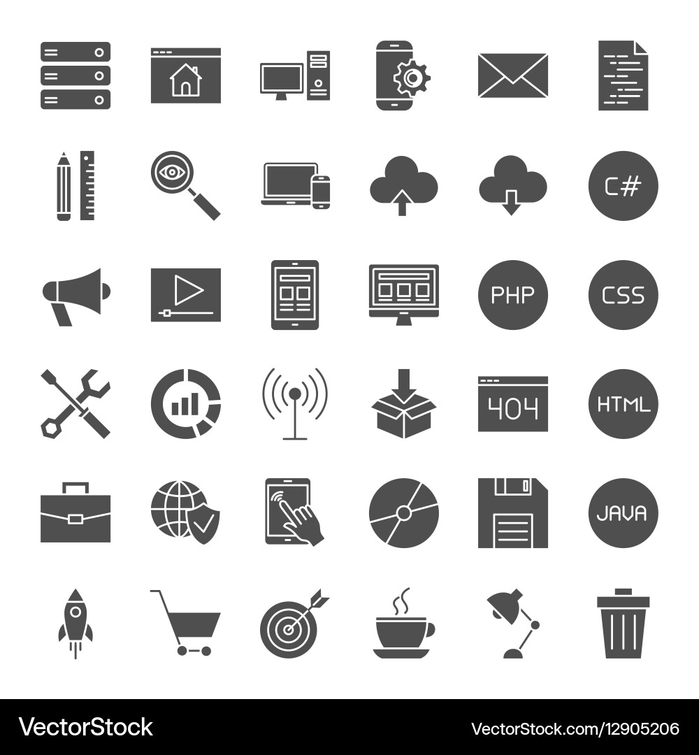 Coding solid web icons vector image
