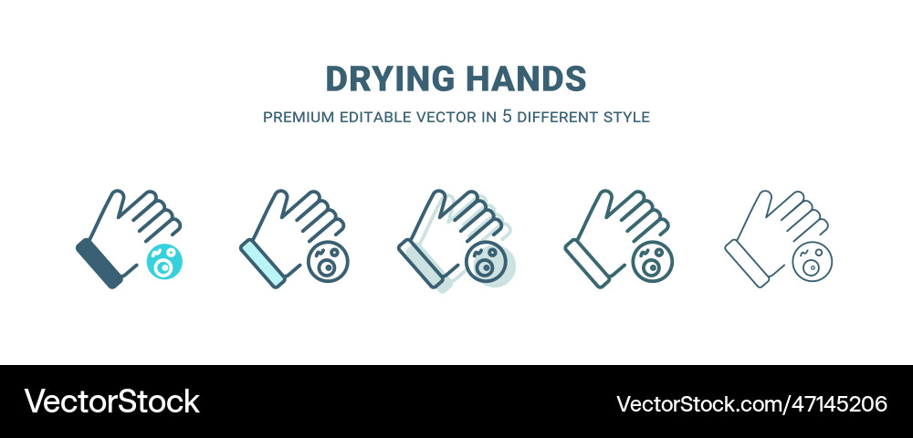 Drying hands icon in 5 different style outline Drying hands icon in 5 different style outline Vector Image