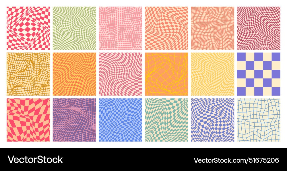 Groovy checkered pattern colorful distorted tiled Groovy checkered pattern colorful distorted tiled vector image
