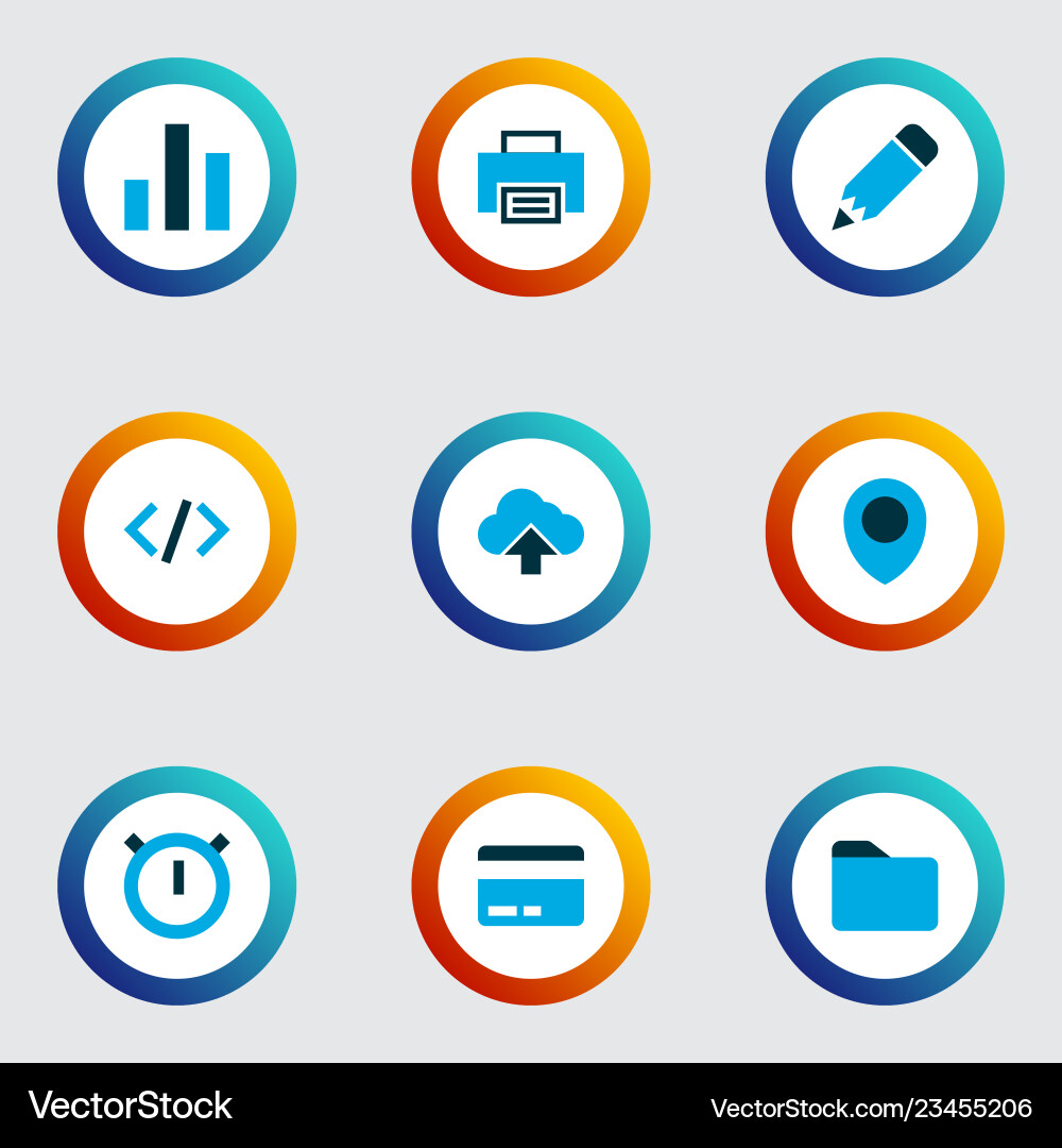 Interface icons colored set with print location Interface icons colored set with print location vector image