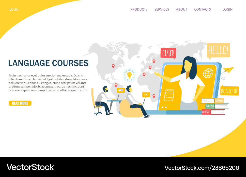 Language Learning Website Template vector image