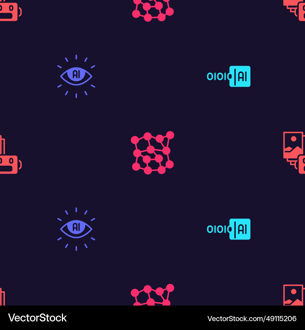 Set binary code artificial intelligence ai neural vector image