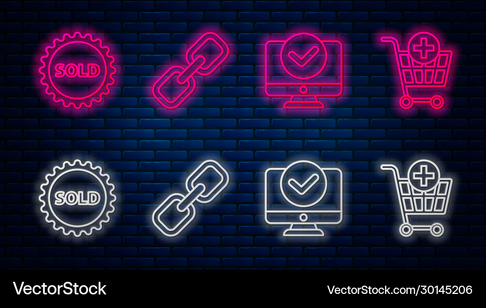 Set line chain link computer monitor sold label Set line chain link computer monitor sold label vector image