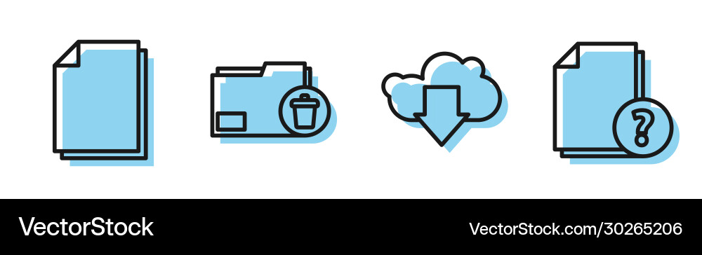 Set line cloud download document delete folder Vector Image