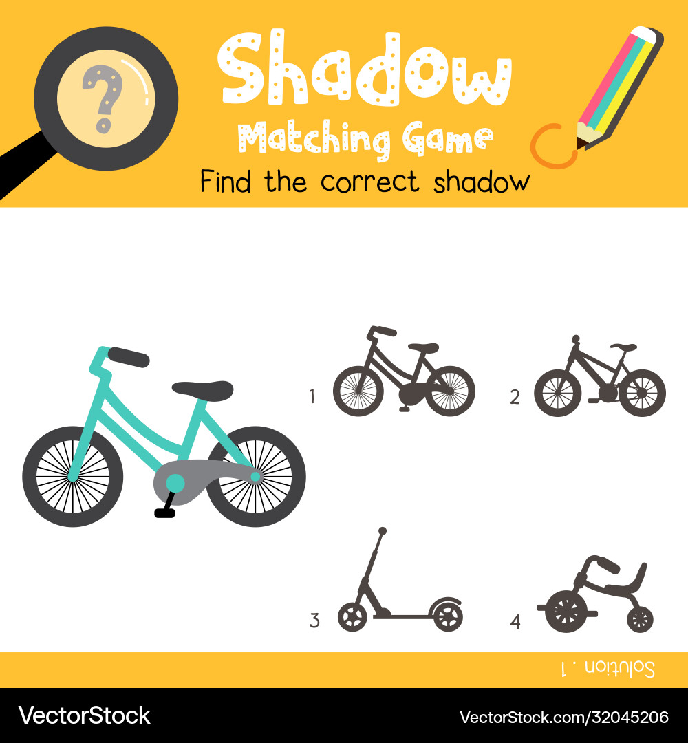 Shadow matching game bicycle side view Shadow matching game bicycle side view Vector Image