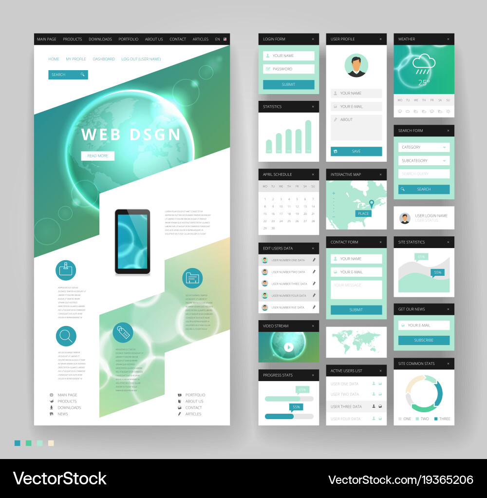 Website template design with interface elements Vector Image