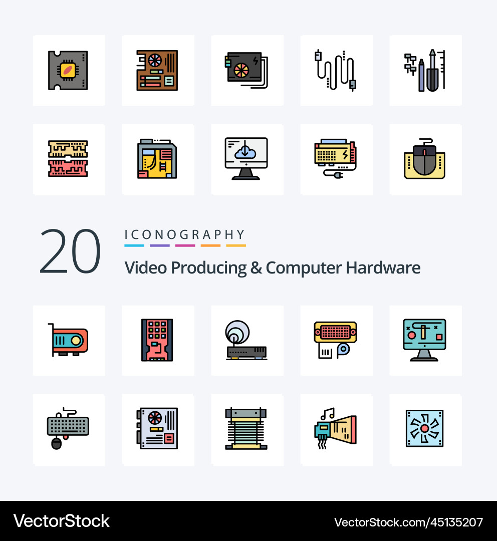 20 video producing and computer hardware line Vector Image