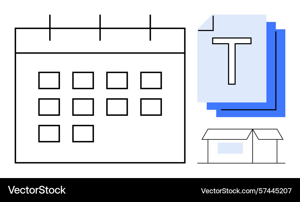 Calendar text documents and small building icon Calendar text documents and small building icon vector image