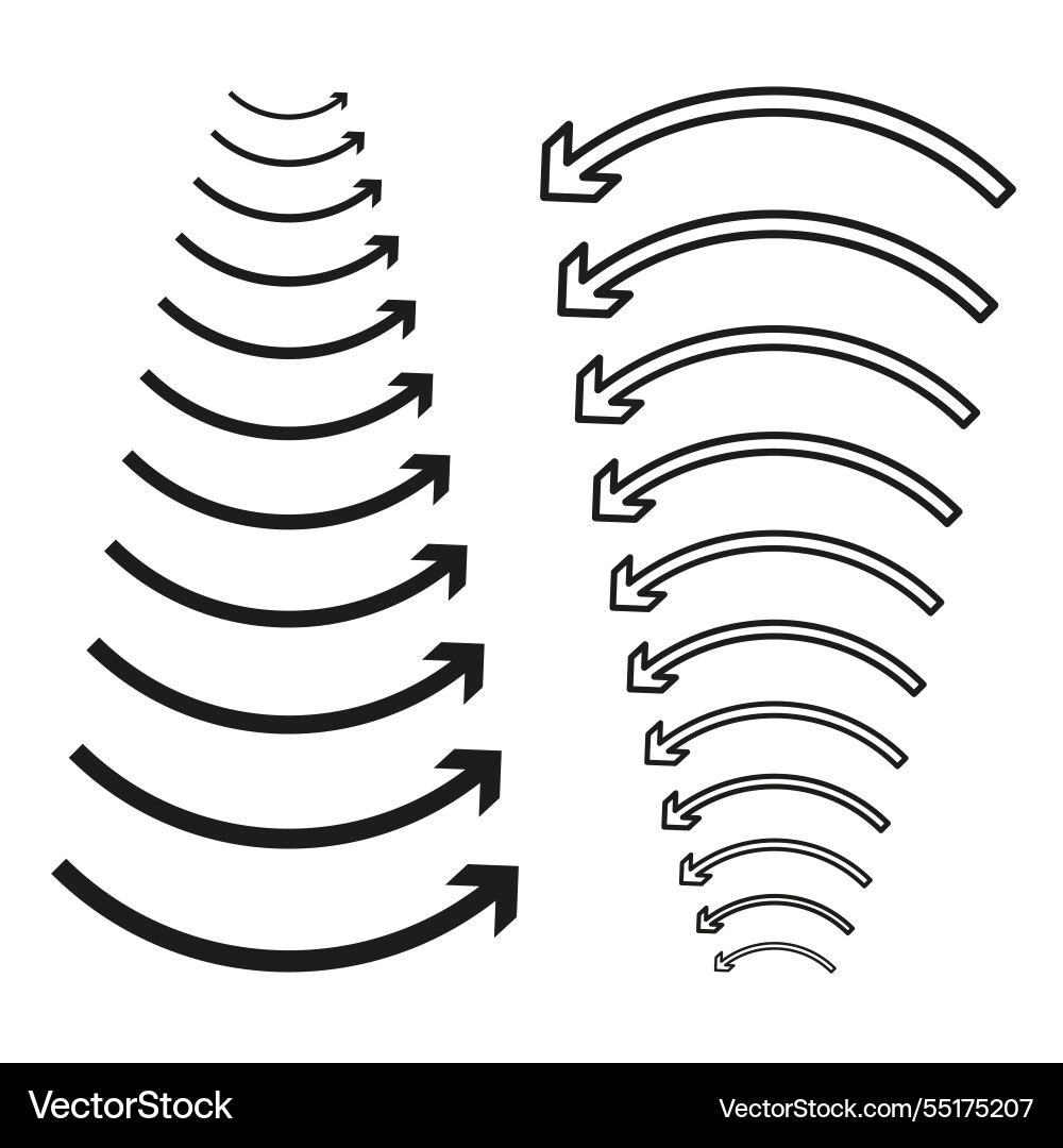 Curved arrow set direction shape simple black Curved arrow set direction shape simple black vector image