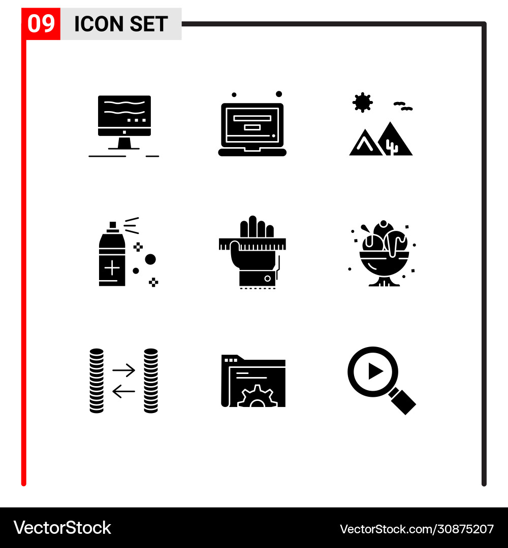 Group 9 modern solid glyphs set for learn Vector Image
