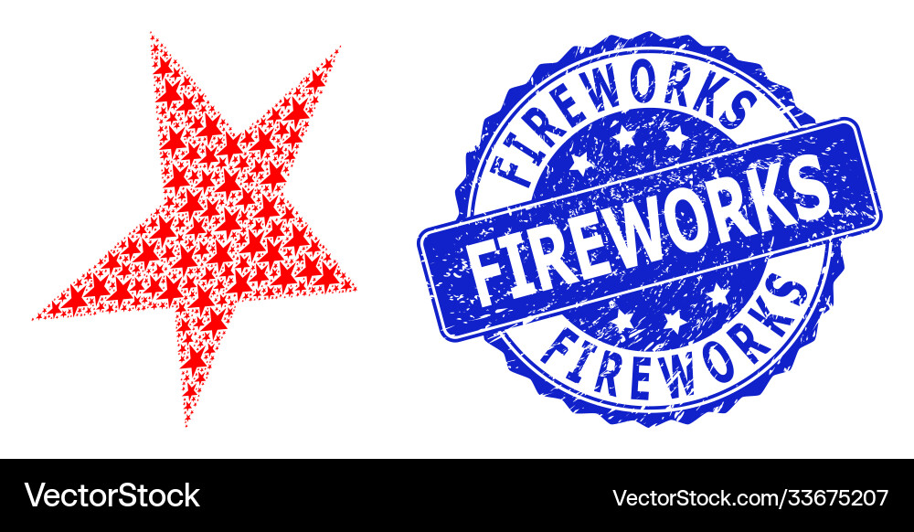 Grunge fireworks round seal stamp and recursion Grunge fireworks round seal stamp and recursion Vector Image