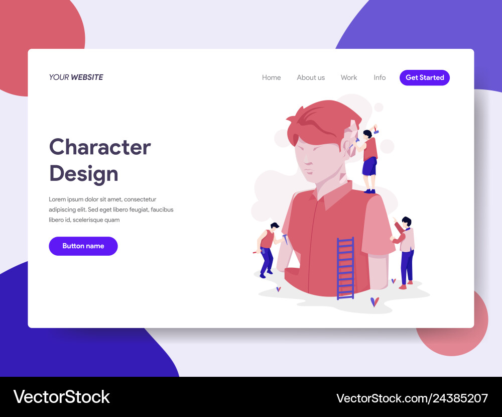 Landing page template of character design process Vector Image