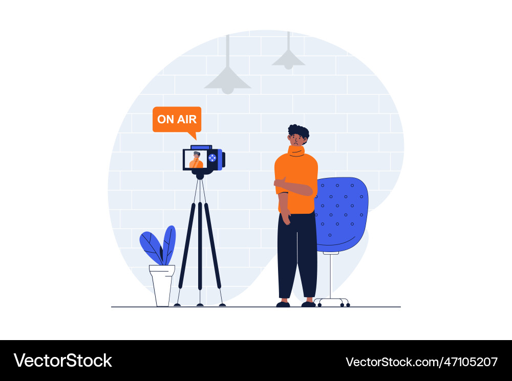 Podcast streaming web concept with character scene Podcast streaming web concept with character scene vector image