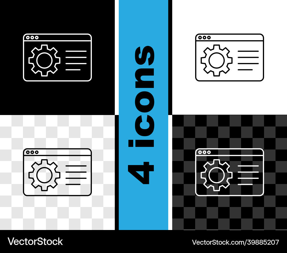 Set line browser setting icon isolated on black Set line browser setting icon isolated on black vector image
