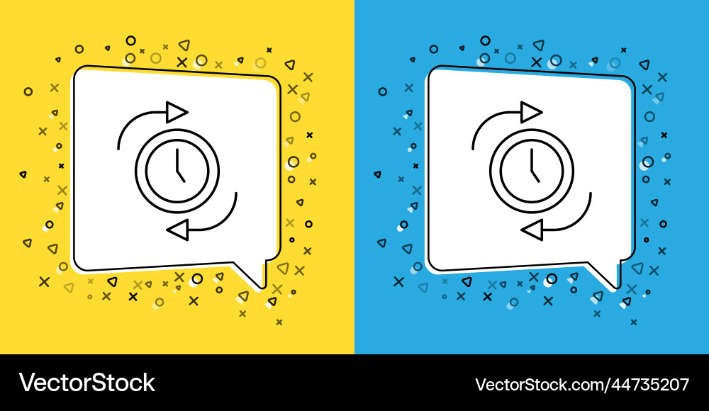 Set line clock with arrow icon isolated on yellow Set line clock with arrow icon isolated on yellow Vector Image