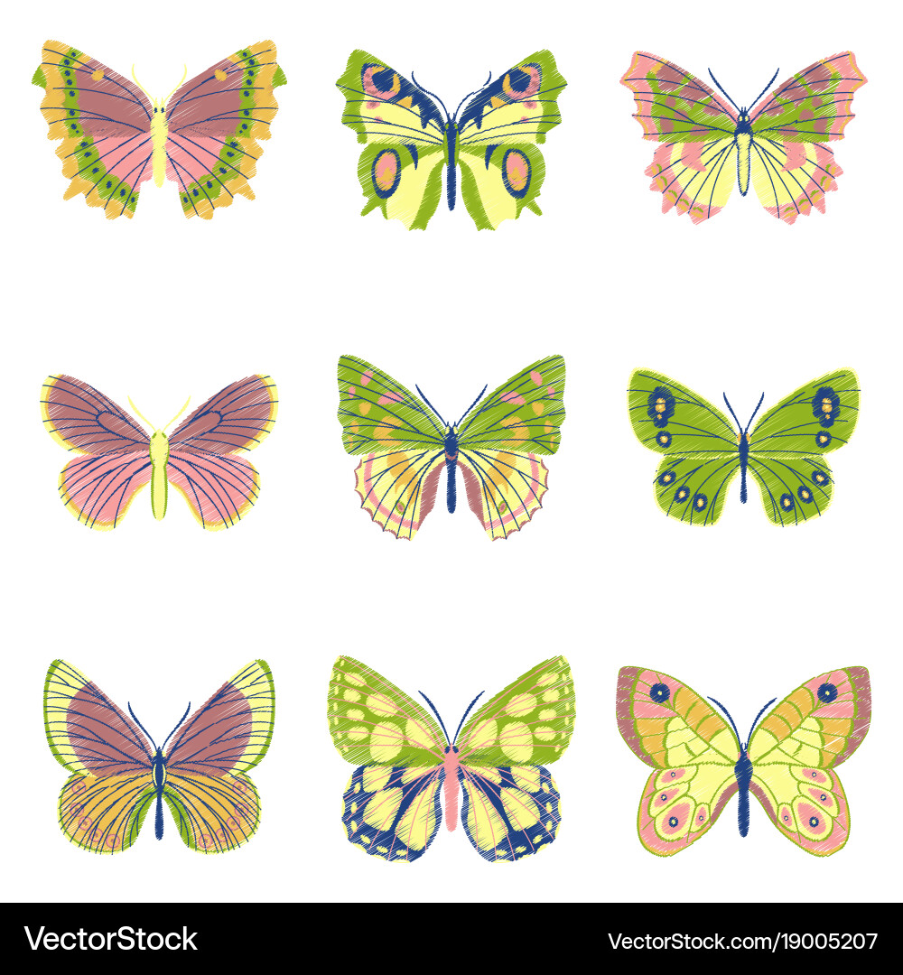 Set of flat shading style icon butterfly vector image