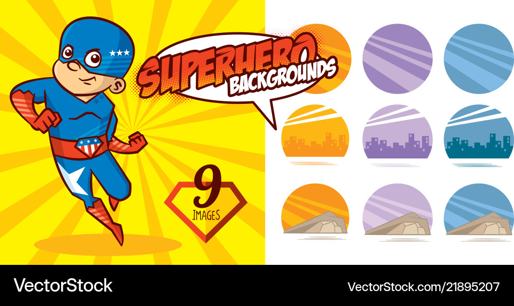 Superhero Background Set - Dynamic Characters Vector Image
