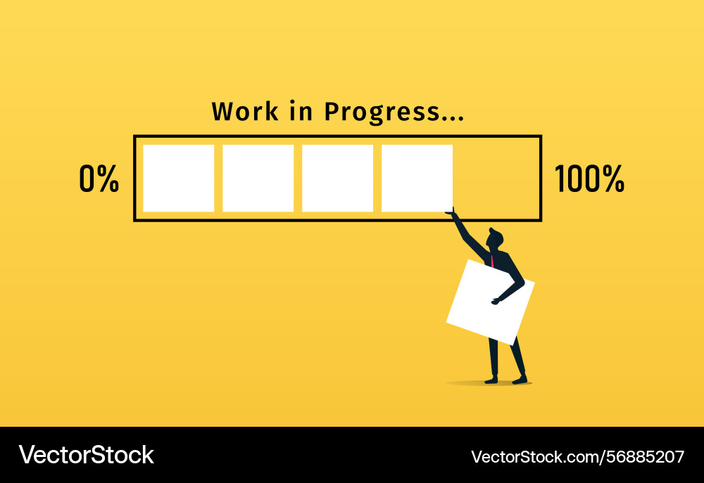 Work in progress a man puts last cube Work in progress a man puts last cube vector image
