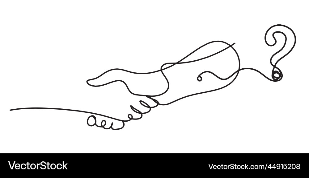 Abstract handshake with question mark as line Abstract handshake with question mark as line Vector Image