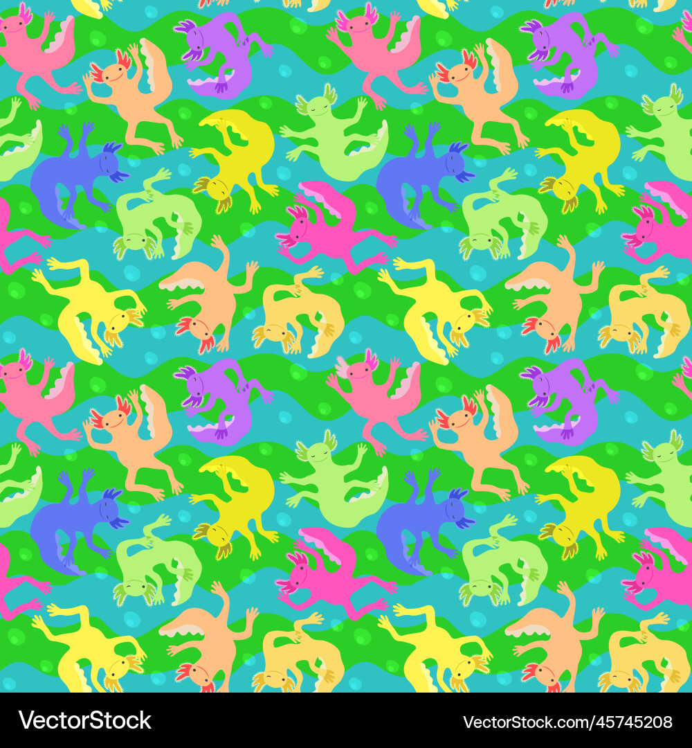 Bright seamless pattern with colorful axolotls Vector Image