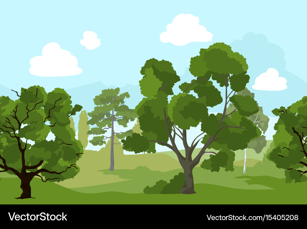 Forest landscape with different green trees Vector Image