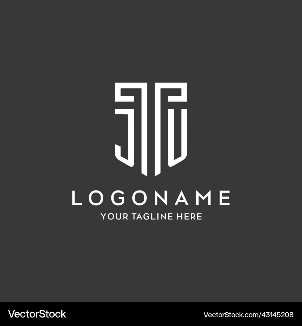 Ju monogram initial name with shield shape icon Vector Image
