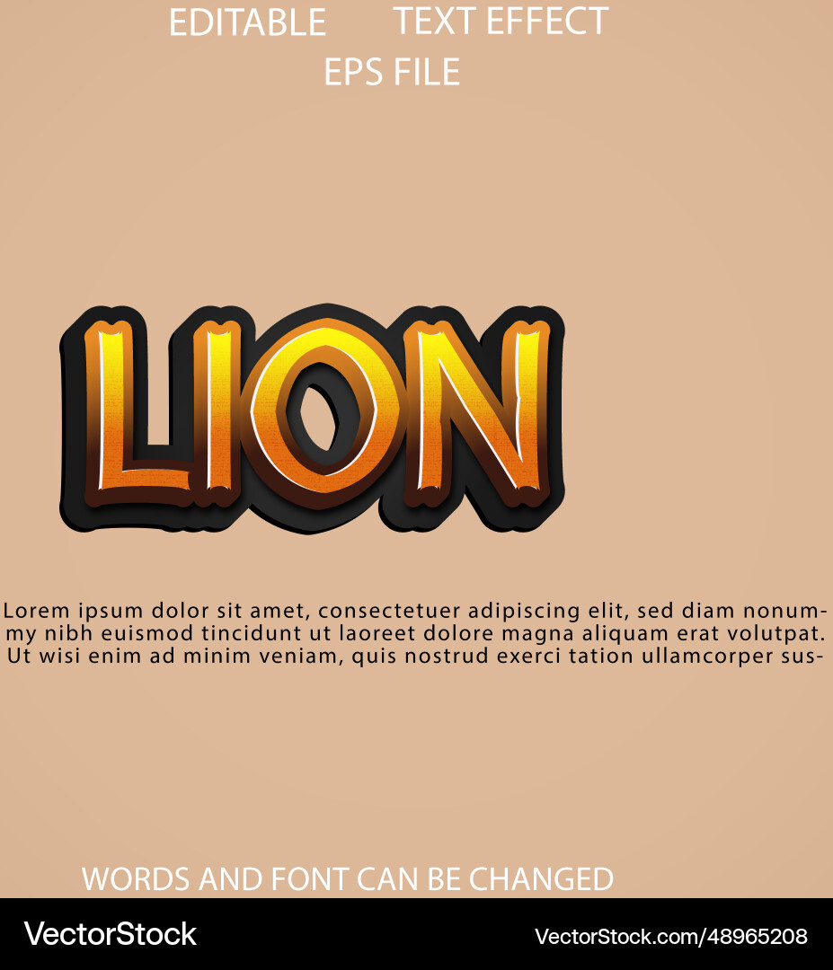 Lion text effect font editable typography 3d Lion text effect font editable typography 3d Vector Image