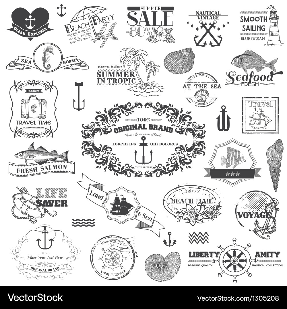 Nautical Sea Elements - Calligraphic & Decorative Vector Image