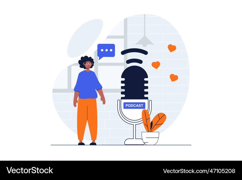 Podcast streaming web concept with character scene Podcast streaming web concept with character scene vector image