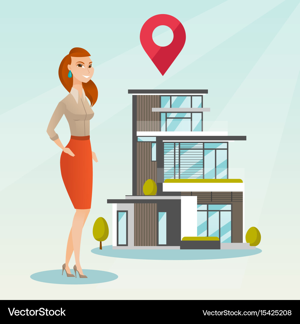 Realtor on background of house with map pointer Vector Image