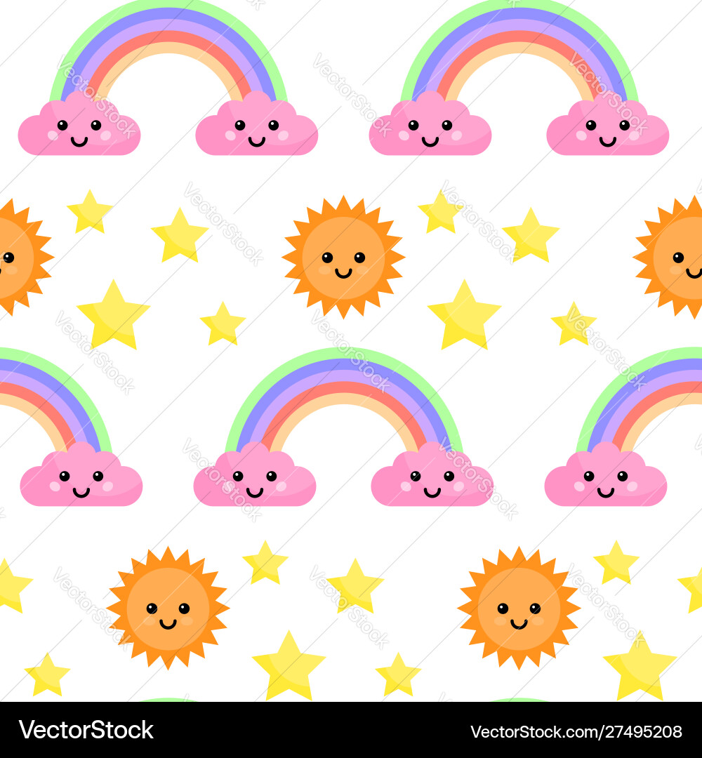 Seamless pattern with rainbow and clouds vector image