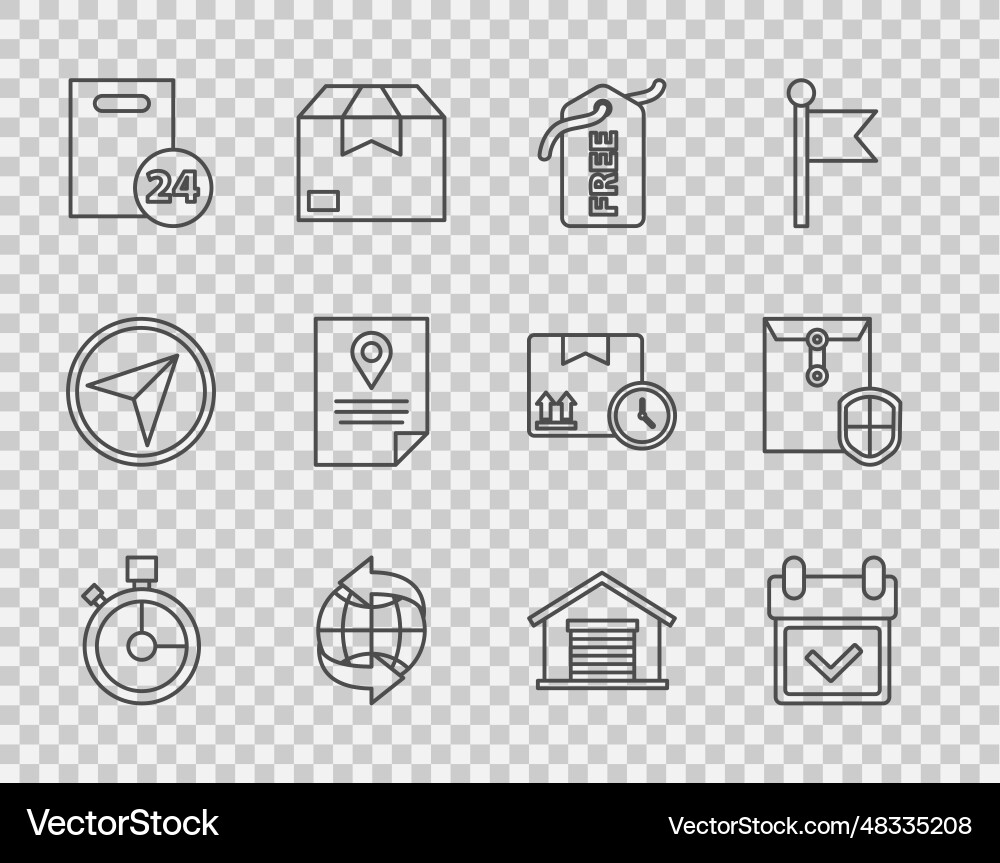 Set line fast time delivery calendar with check Vector Image