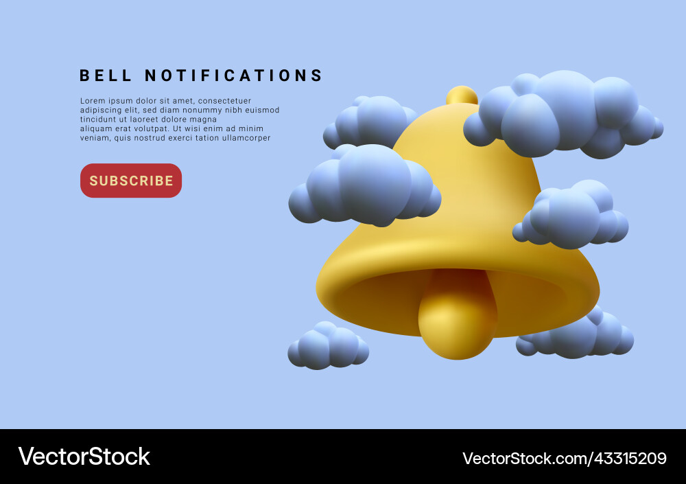 3d realistic notification bell whit clouds vector image