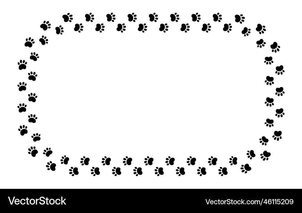 Dog paw print rectangle frame cute cat pawprint Dog paw print rectangle frame cute cat pawprint vector image