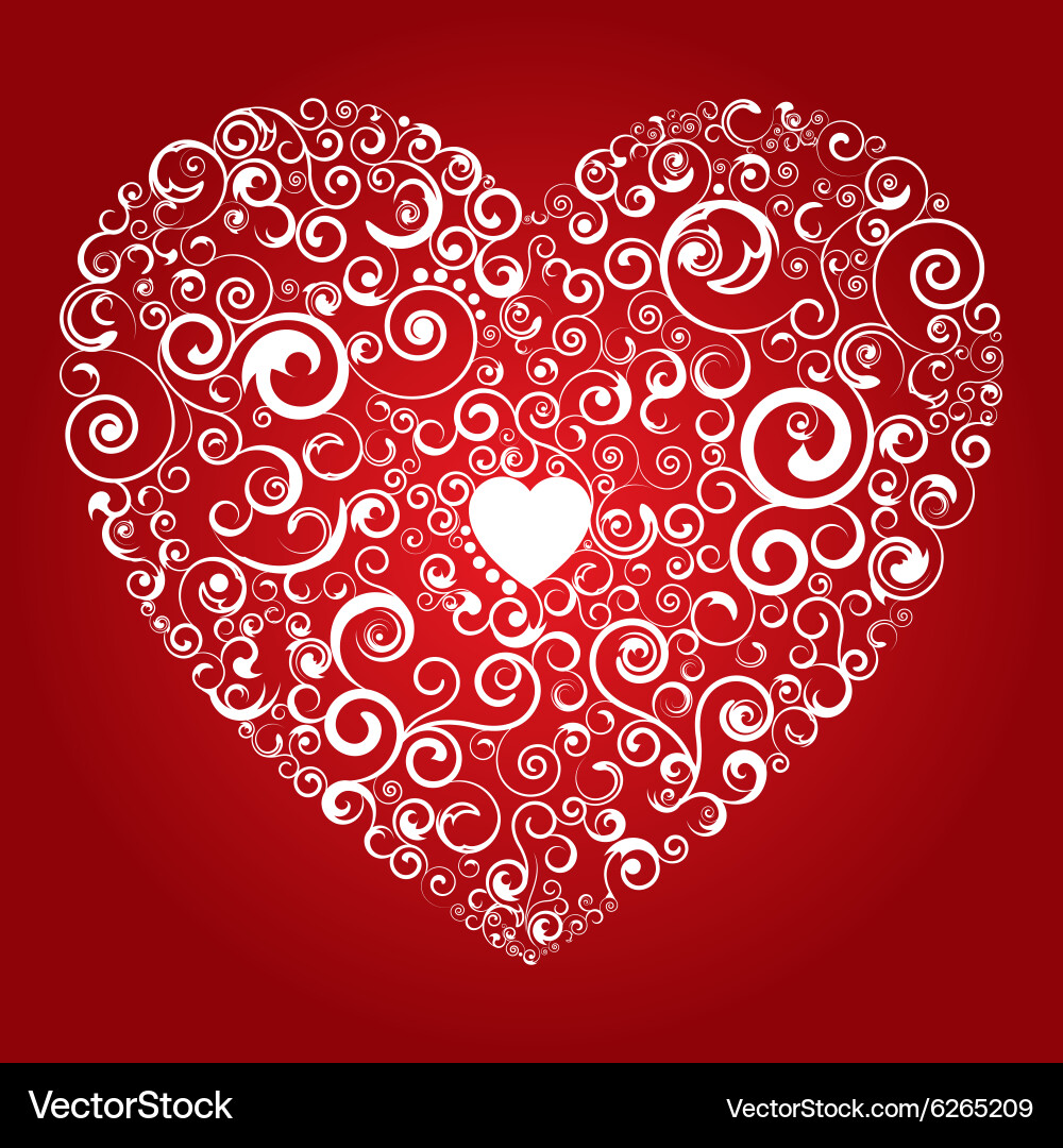 Intricate Curly Heart Pattern Vector Image