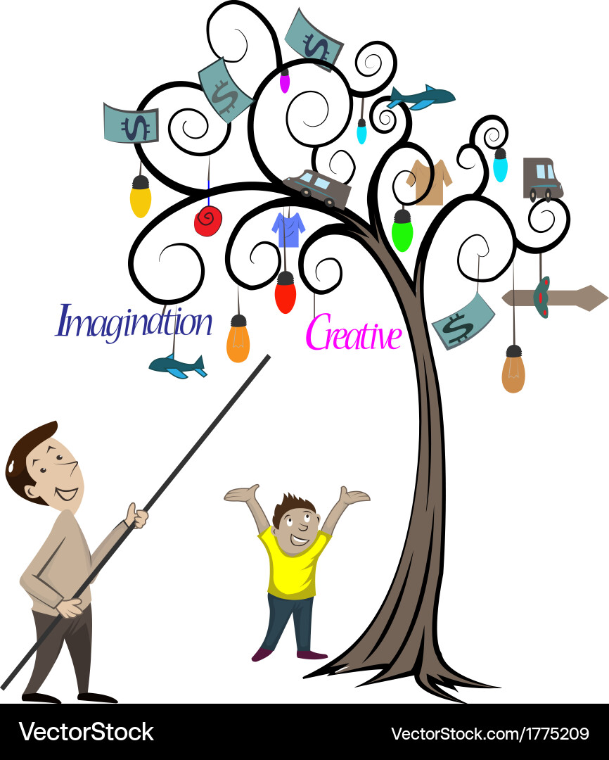 Man and child looking at the tree Vector Image