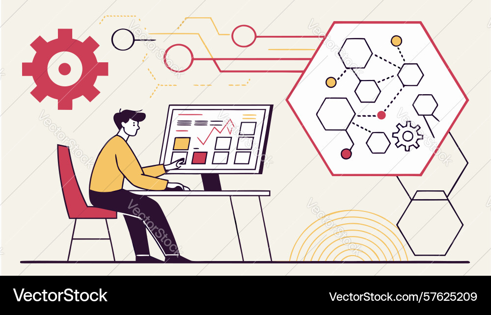 Scientist with complex data display scientific vector image
