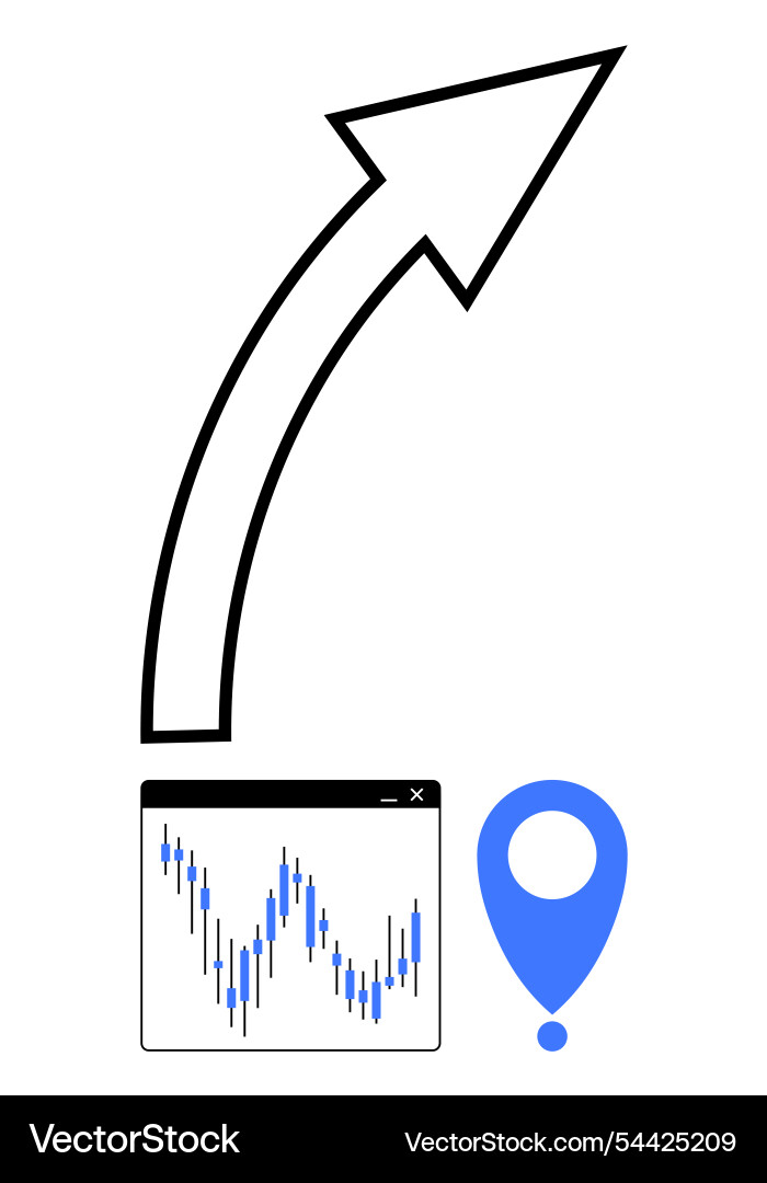 Upward trend arrow analytics graph and map pin Vector Image