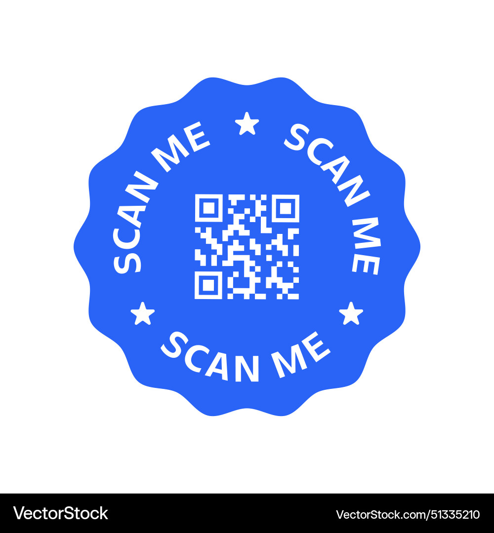 Blue qr code label with scan me text vector image