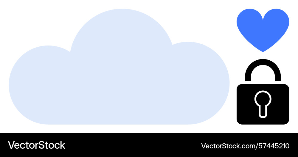 Cloud heart and lock representing secure vector image