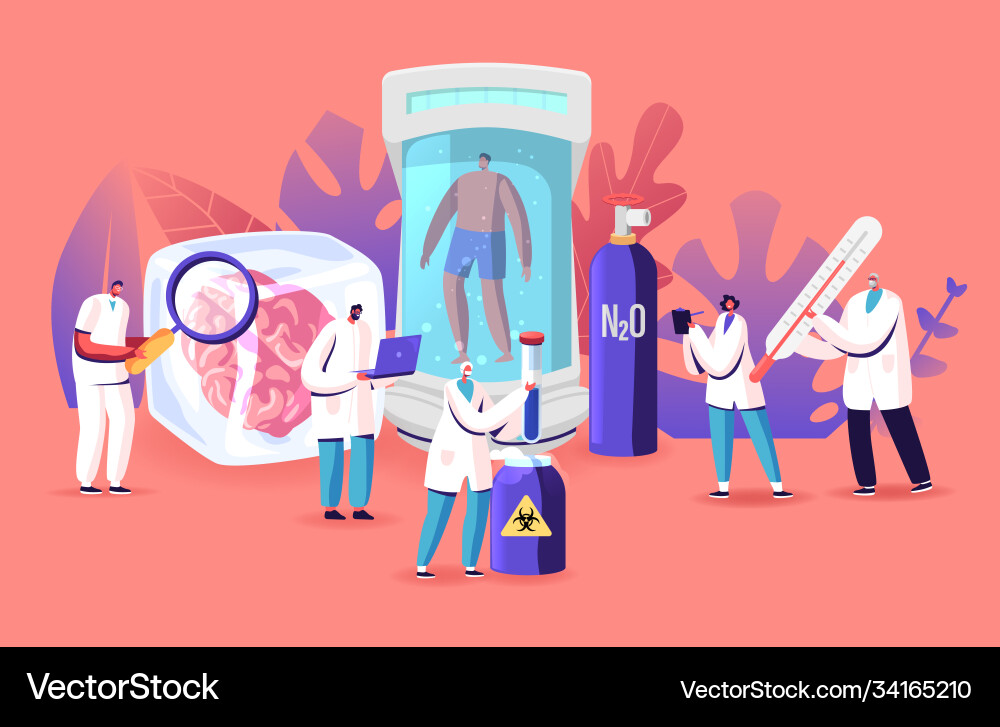 Cryonics technology concept tiny scientists use Vector Image