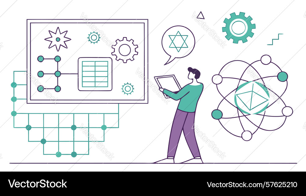 Engineers collaborating on abstract data vector image