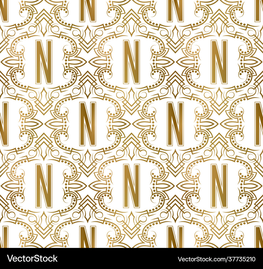 Golden initial seamless pattern with n letter Golden initial seamless pattern with n letter Vector Image