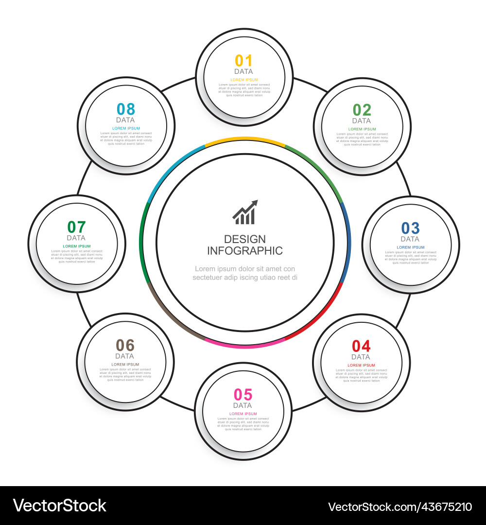 Infographics circle timeline with 8 number data Infographics circle timeline with 8 number data vector image