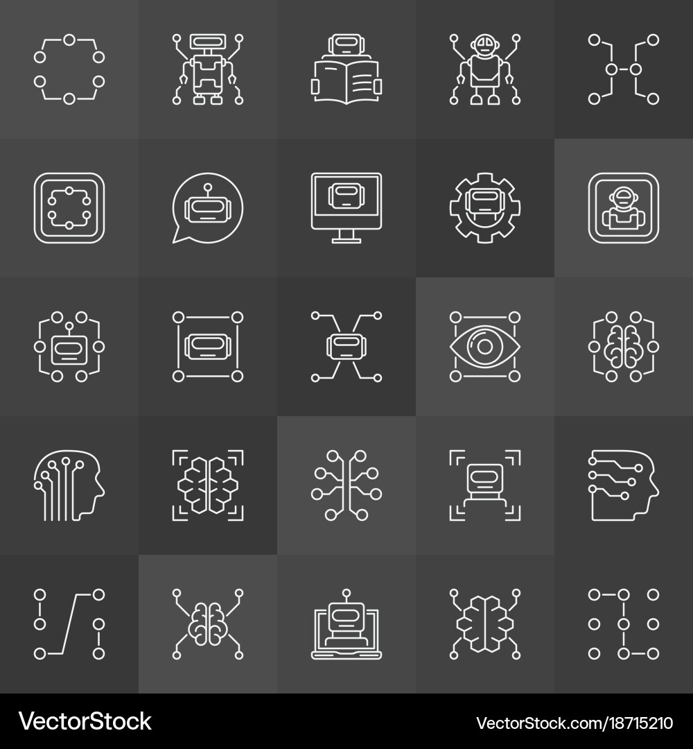 Machine Learning Icons - Thin Line vector image