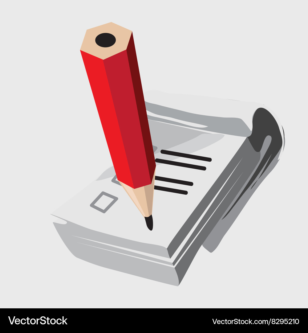 Notebook with red pencil icon closeup Vector Image