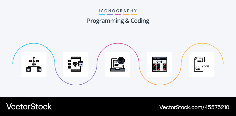Programming and coding line filled flat 5 icon Vector Image